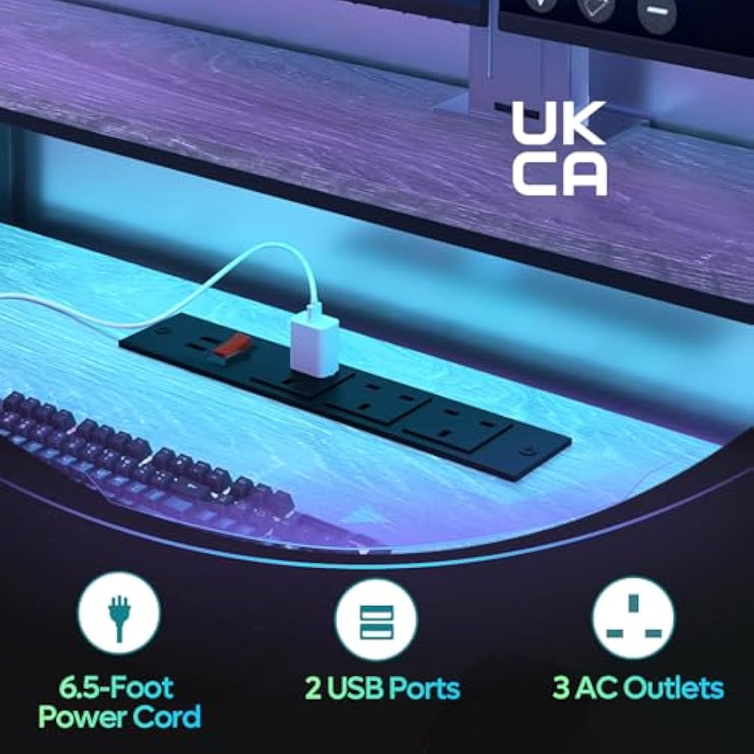 Bestier 140 CM Computer Desk with Power Outlets & LED Lights with Monitor Shelf Gaming Desk with Shelves Writing Desk with Storage Office Desk &Workstation for Home Office Bedroom