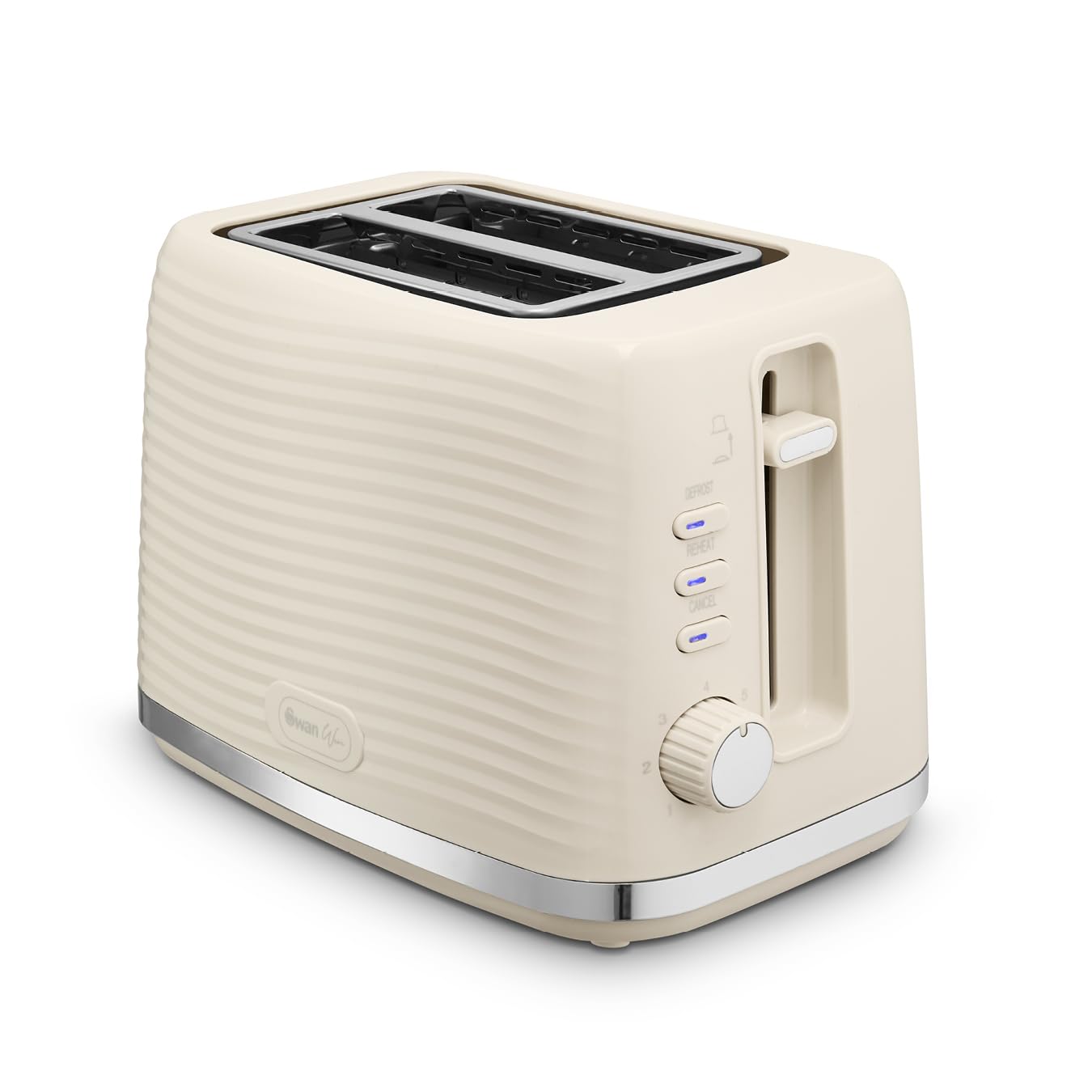 Swan ST19034CRM Wave 2-Slice Toaster, 7 Browning Levels, Defrost, Cancel & Reheat Functions, Removable Crumb Tray, Hidden Cord Storage, Non-Slip Feet,