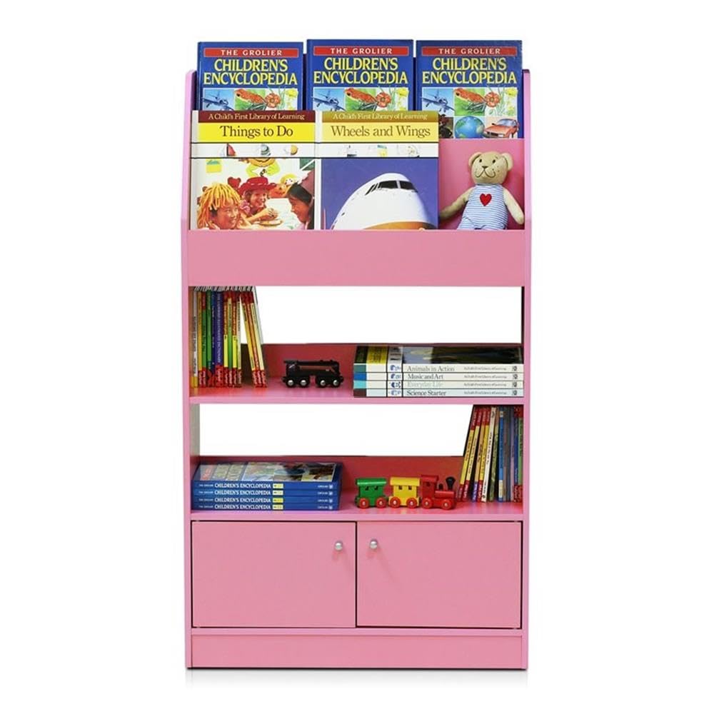 Furinno LOVA Book Shelf, Magazine Bookshelf, Bookcase with Storage Cabinet, 9.4 x 24.6 x 43.3, for Living Room, Bedroom, Home Office, Pink