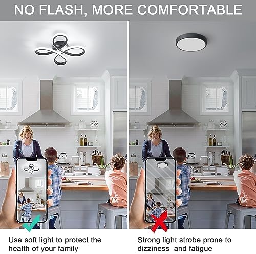 Dorlink LED Ceiling Light, Modern Flower Ceiling Lights Black Chandeliers Ceiling lamp, 3000/4500/6500K 3 Color Small Flush Ceiling Light for Bedroom, Living Room, Kitchen, Hallway, Bathroom, Porch