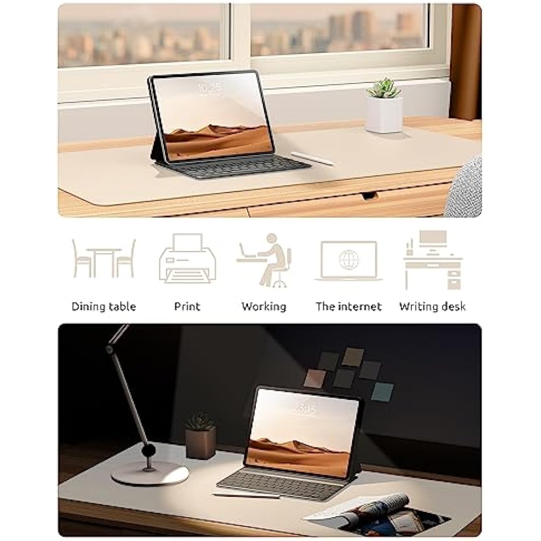 YSAGi Leather Desk Mat, Large Mouse Mat, Non-Slip Desk Pad, Waterproof PU Leather Table Protector Writing Pad for Office and Home (80 x 40 cm, Beige)