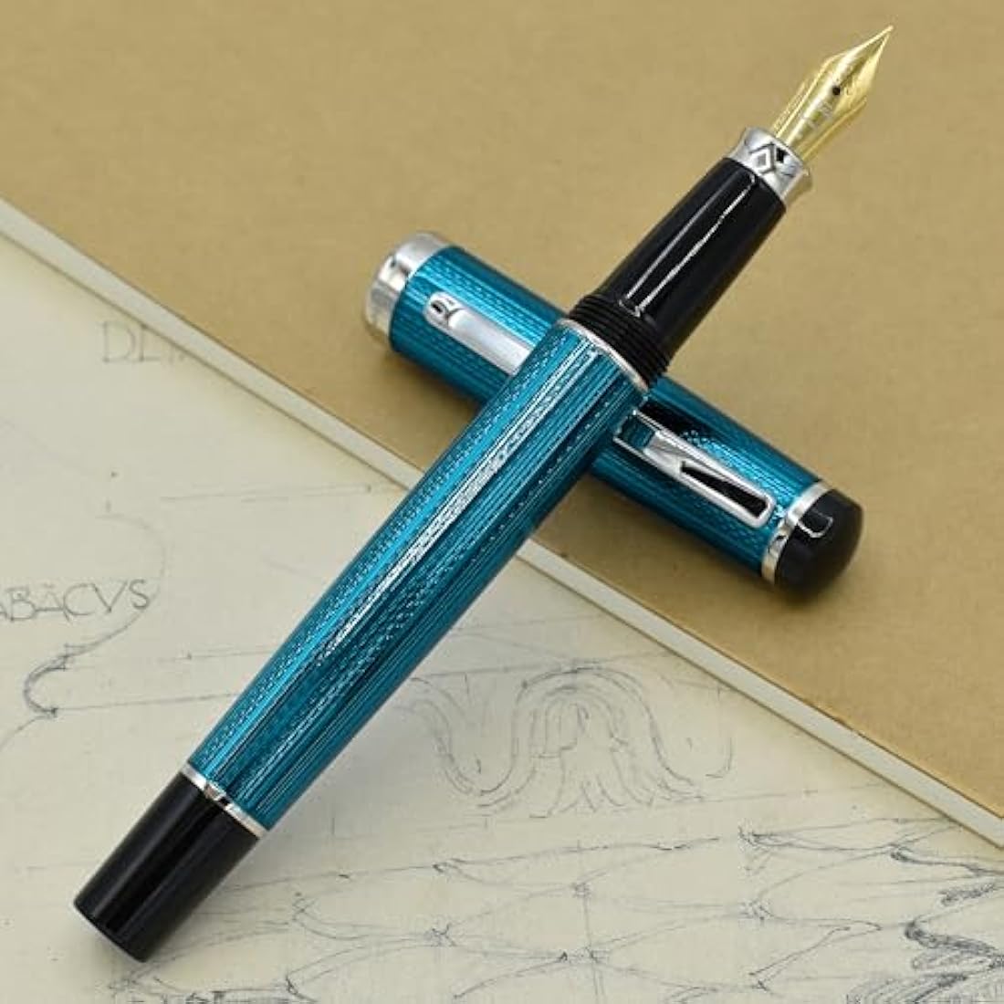 Xezo Incognito Fountain Pen, Medium Nib. Deep Blue Layered Lacquer with Pure Platinum Plating. Handcrafted, Limited Edition, Serialized
