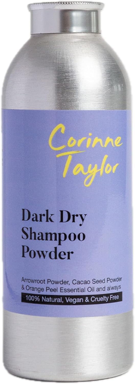 Corinne Taylor | Organic Dark Dry Shampoo Powder | Chocolate Scent | Orange, Arrowroot & Cacao Seed Powder | Volumising | Dark Hair | Black & Brunette