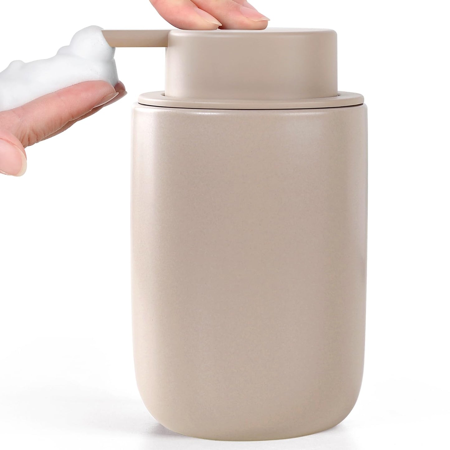 BosilunLife Foam Hand Soap Dispenser - White Ceramic Foaming Soap Dispenser for Bathroom 12oz Refillable Liquid Lotion with Rust-Proof foaming Pump