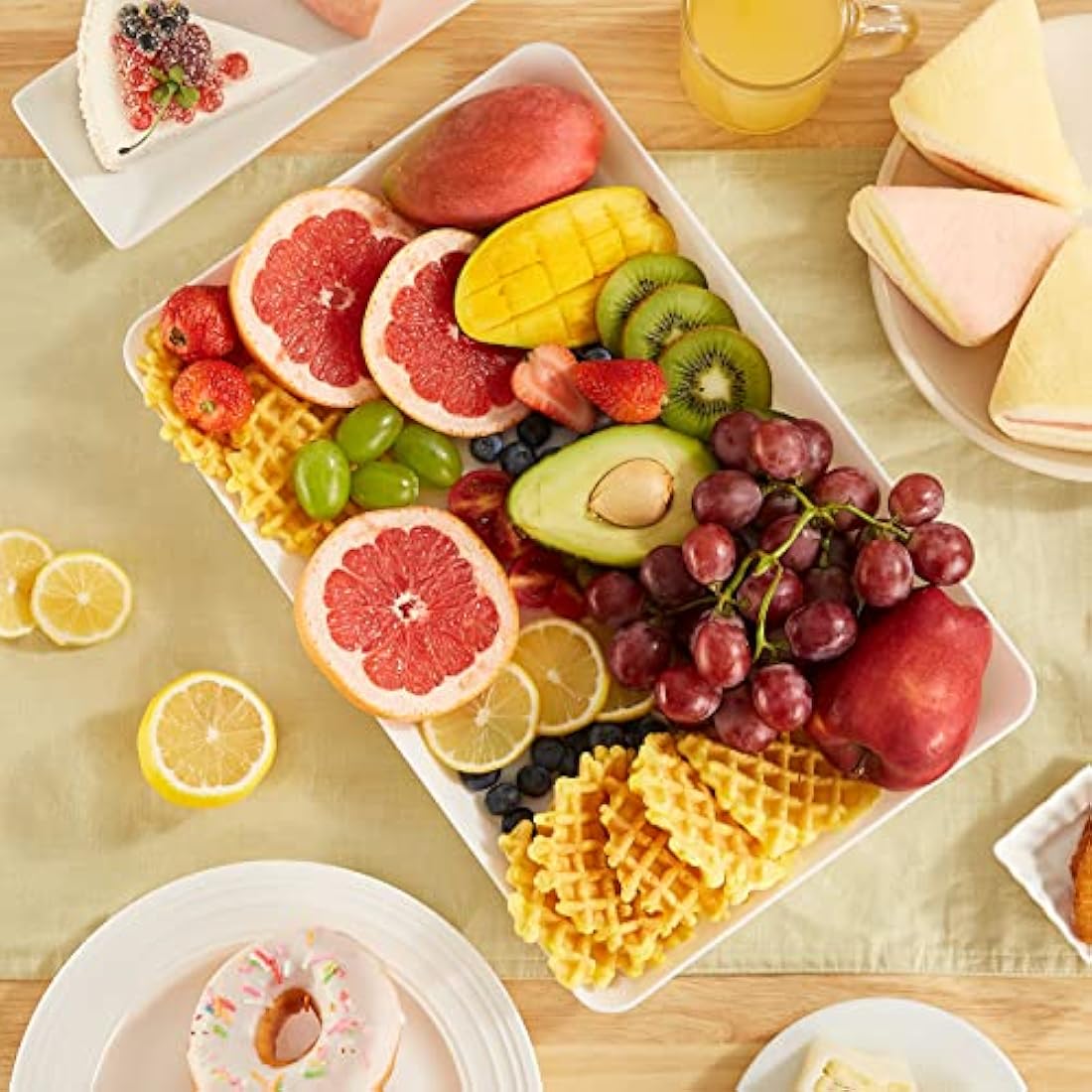Lifewit Serving Tray Plastic for Party Supplies, 14.95" x 9.45" Platters for Serving Food, 6 pcs White Reusable Tray for Veggie, Snack, Fruit, Cookies, Desserts in Kitchen/Pantry Organization