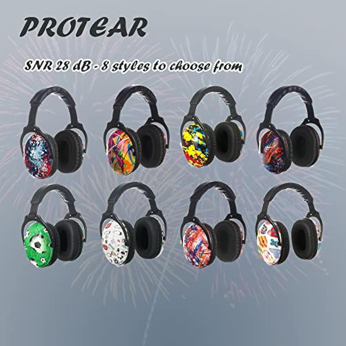 PROTEAR SNR 28 dB Ear Defenders for Kids- Hearing Protection Muffs for Children Have Sensory issues or Autism, Perfect for Fireworks,Flights,Sports(Black Fireworks)