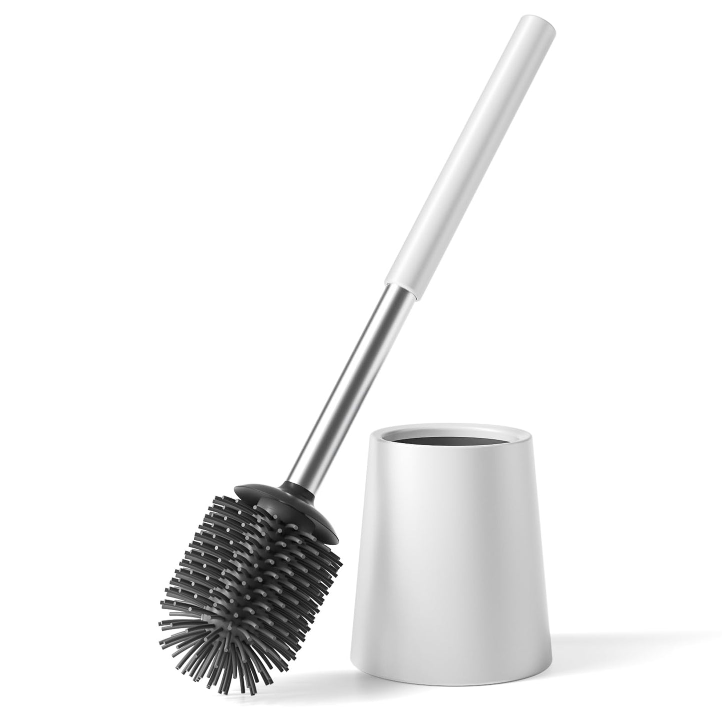 Siapapla Matte White 304 Stainless Steel Toilet Brush and Holder Set - Modern and Hygienic Loo Brush with Replaceable Silicone Brush Head - Ideal for