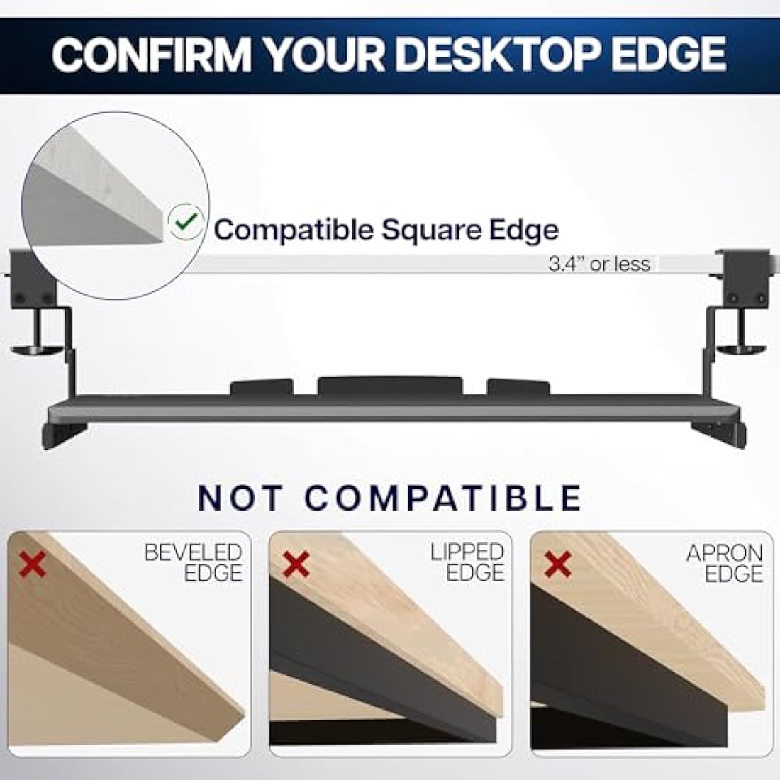 VIVO Large Height Adjustable Under Desk Keyboard Tray, C-clamp Mount System, 27 (33 Including Clamps) x 11 inch Slide-Out Platform Computer Drawer for Typing, Black, MOUNT-KB05HB
