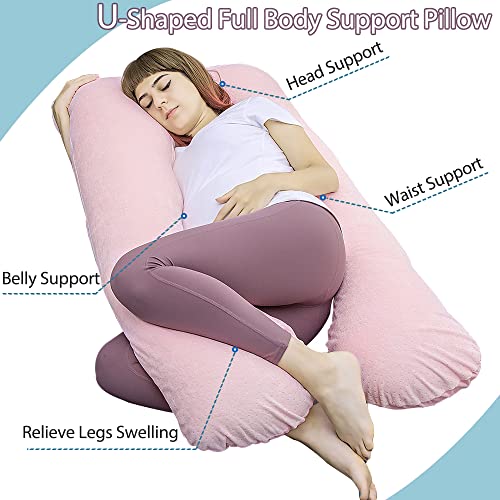 AS AWESLING Pregnancy Pillow, U Shaped Full Body Pillow, Nursing, Support and Maternity Pillow for Pregnant Women with Removable Velour Cover (Pink)