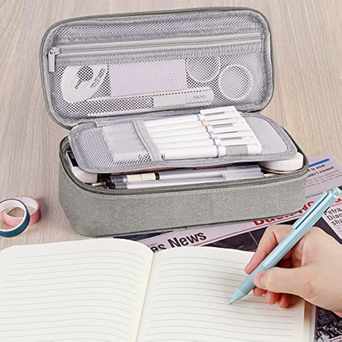WEMATE Large Pencil Case Aesthetic,Big Capacity Canvas Pencil Pouch with Zipper, Pencil Case for Women & Men, Marker Pen Case,Portable Stationery Pencil Bag for Office Light Grey