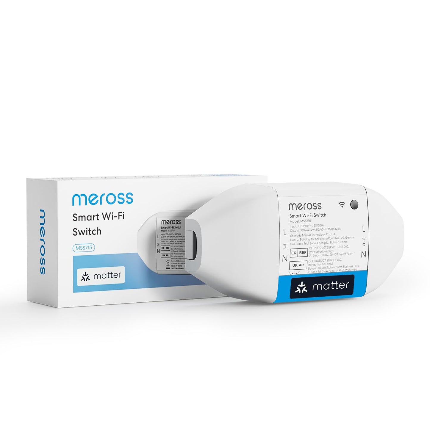 Meross Matter Smart DIY Switch with Energy Monitor, 16A Wireless Relay WiFi Switch Works with Alexa/HomeKit/Google Home, Smart Switch Module Voice &