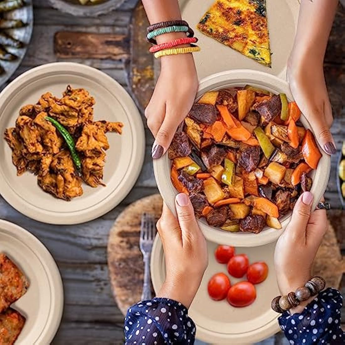 Rigid Disposable Paper Plates Brown 9 inch 150 Pack Eco-Friendly, Sugarcane Strong Heavy Duty Large Plates Compostable Dishes Tray for Party BBQ