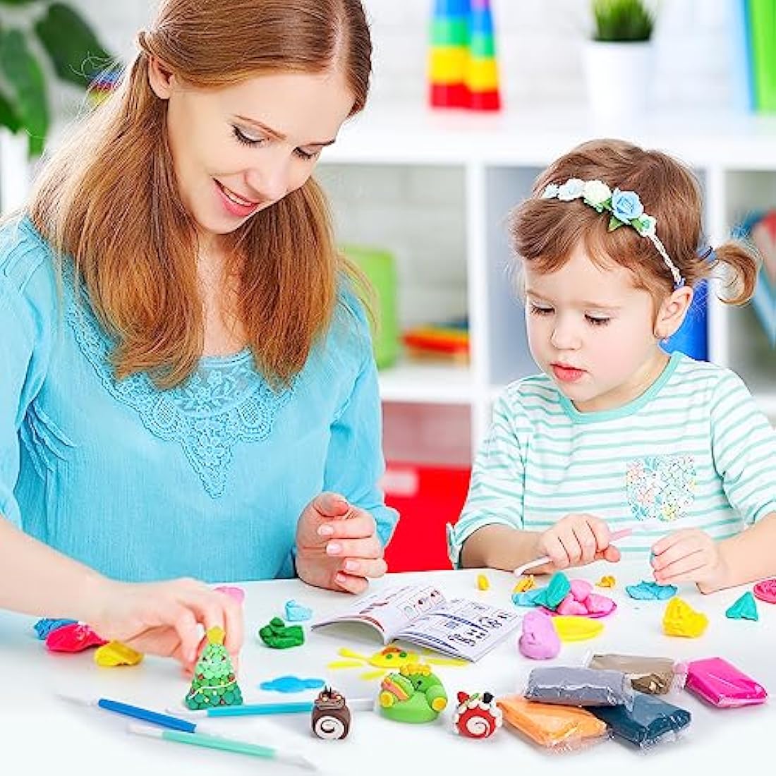 SUNCLAY Air Modeling Clay - 45 Colours with 80 Page Project Book, 9 Clay Tools, 5 Accessories, Ages 3-12