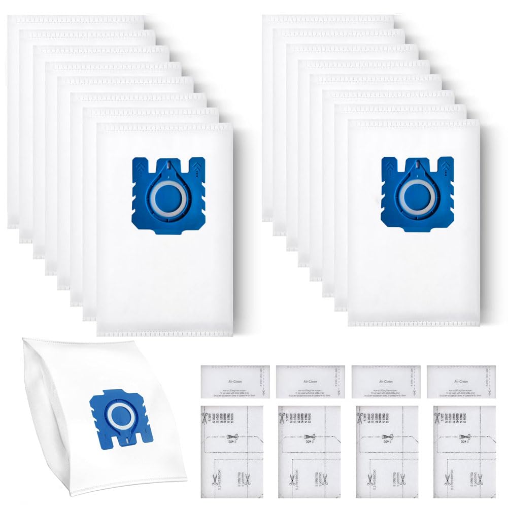 Foho 16 Vacuum Hoover Bags for Miele Vacuum Cleaner GN Complete C3 & C2, Classic C1, Including 4 Motor & 4 Exhaust Filters [S8000, S5000, S2000, S800
