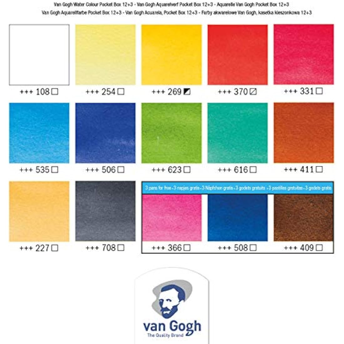 Van Gogh Watercolour Set Van Gogh Pocket Box of 12 Half-Pots + 3 Free