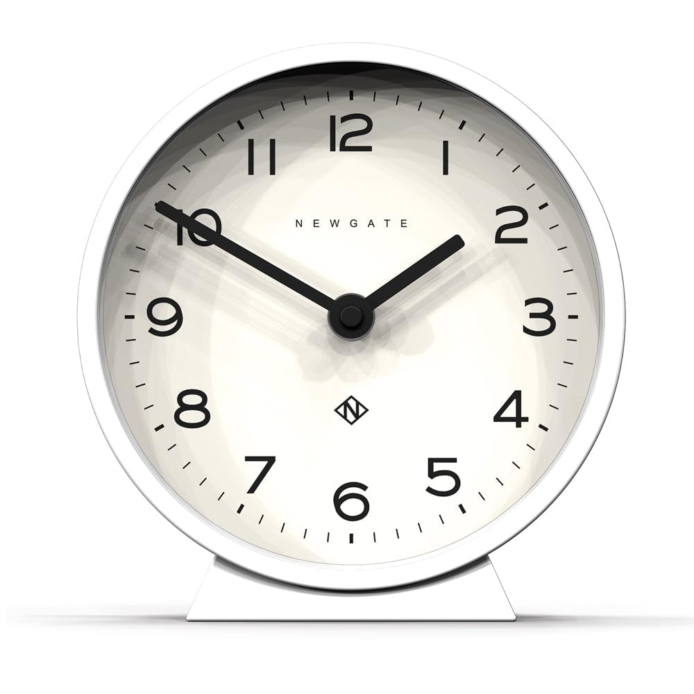 NEWGATE M Mantel Silent Sweep Mantel Clock - 'No Tick' - A Modern Mantelpiece Clock - Small Clock - Mantel Clocks - Minimalist Dial - (Polar White)