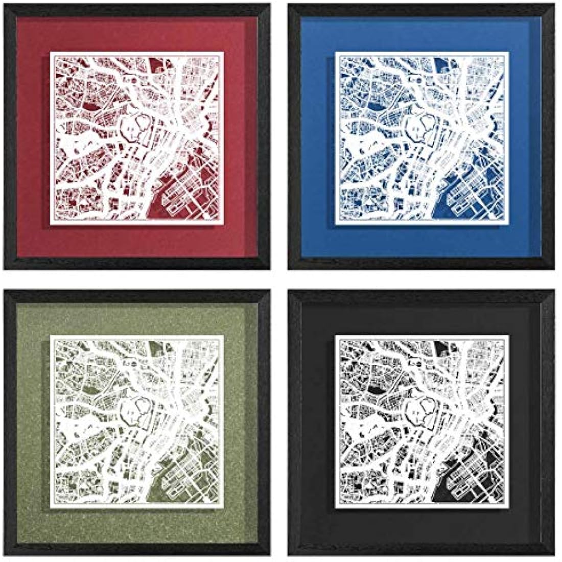 O3 DESIGN STUDIO Tokyo Marco de Papel para mapas, White map, Black frame, 9x9 inches, Gift Boxed, 4 background color, self-changing, Paper Art