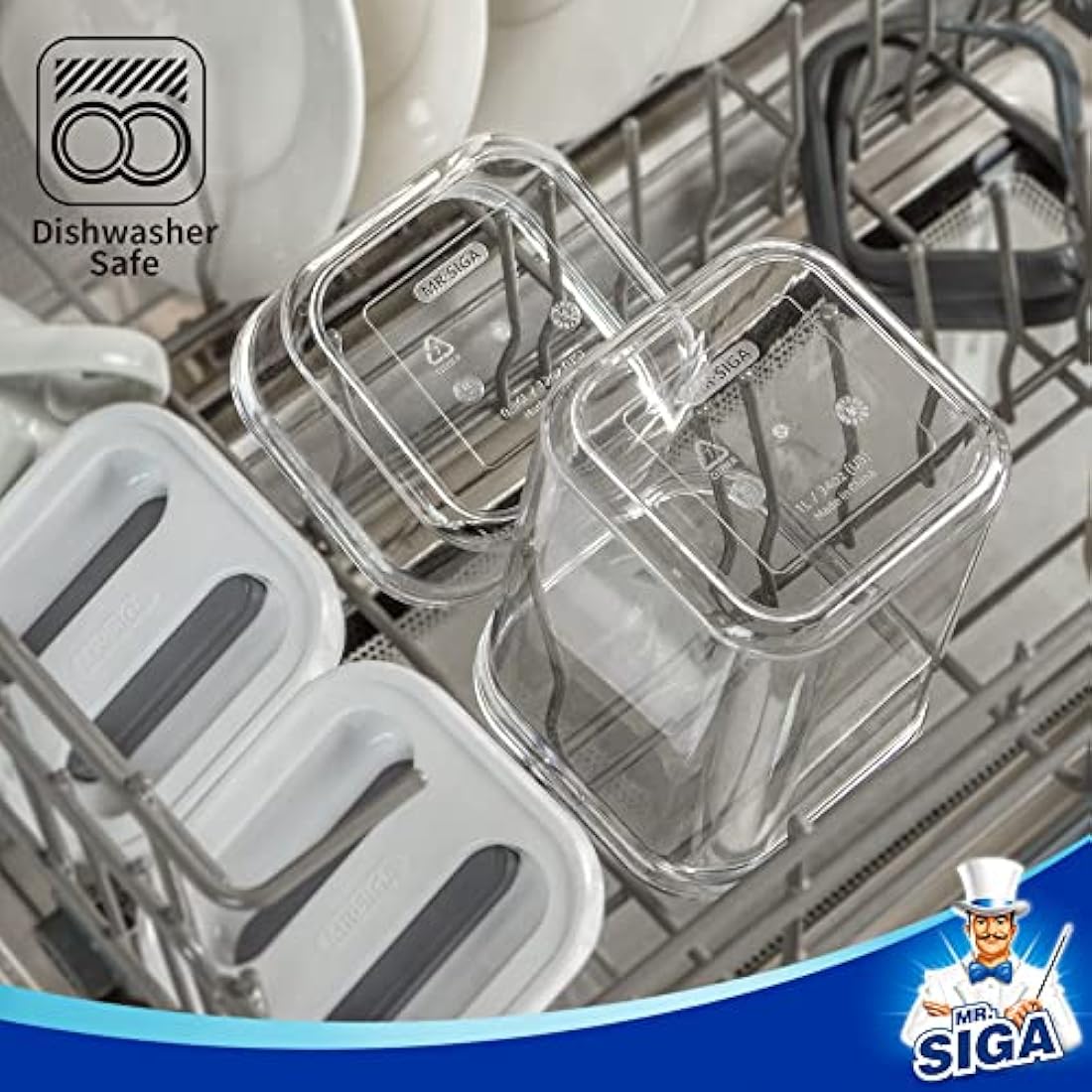 MR.SIGA 4 Pack Airtight Food Storage Container Set, BPA Free Kitchen Pantry Organization Canisters with One-handed Leak Proof Lids, 1L / 33.8oz, Medium, White