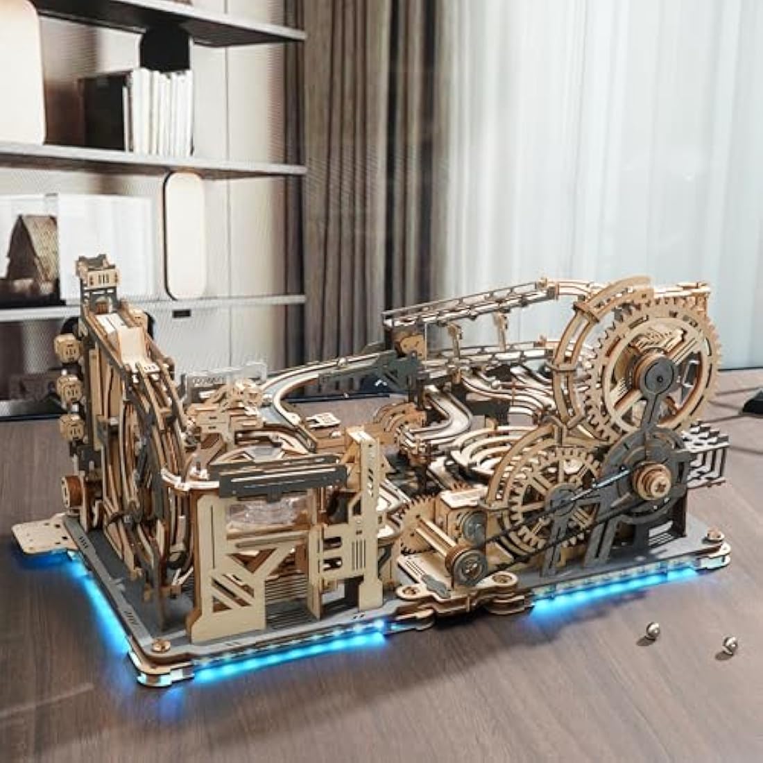 ROKR Marble Run Electric Combination Set 3D Wooden Puzzle Model Kits For Adults To Build Idea For Men Teens-Marble Spaceport & Night City & Link Pack