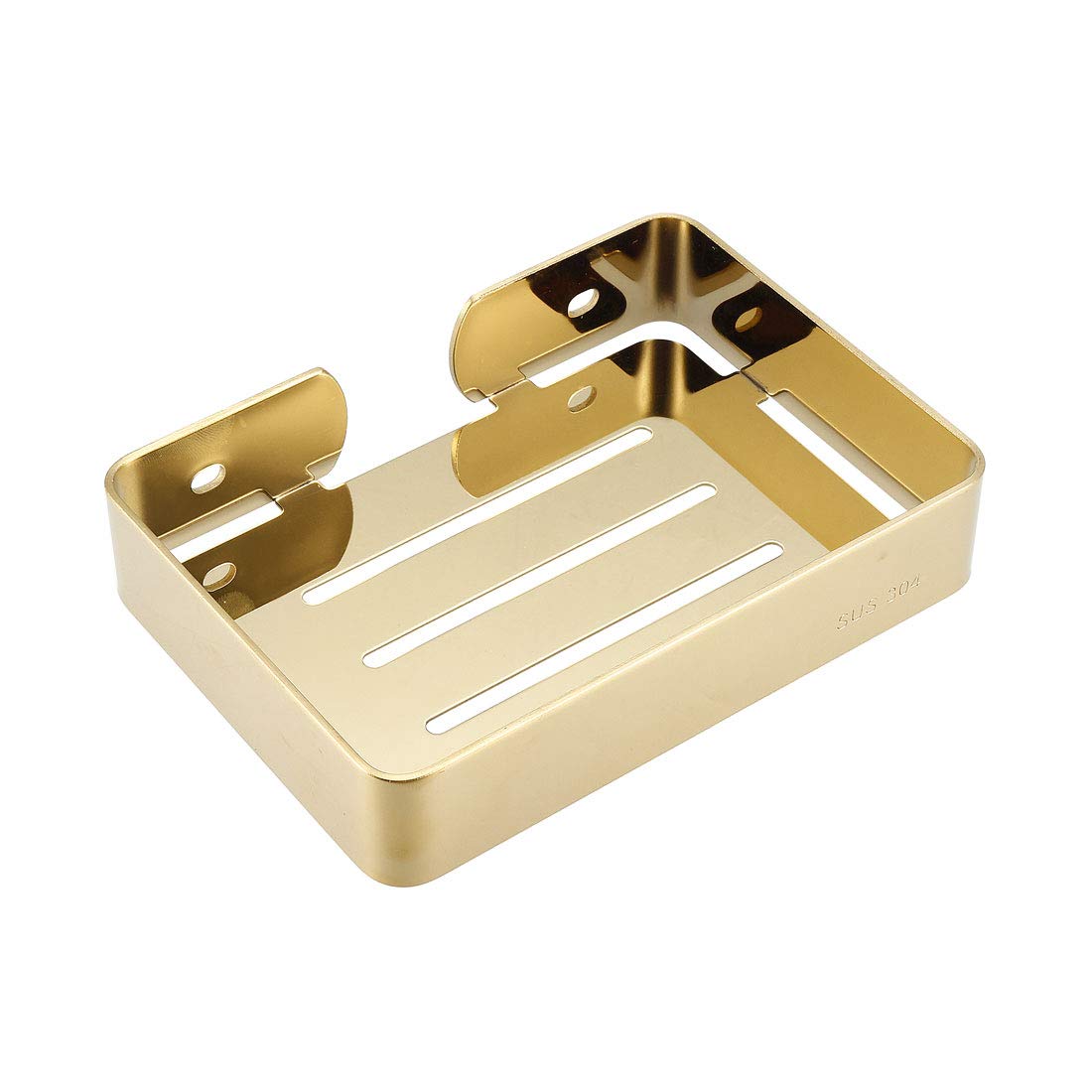 sourcing map Soap Dish Holder Saver SUS304 Stainless Steel Wall Mounted Tray with Installation Kits Golden for Shower Bathroom Tub and Kitchen Sink
