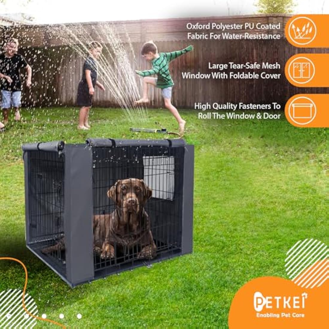 PETKEI Dog Crate Cover for Wire Dog Crate, Durable Polyester PU Coated Dog Cage Cover Designed for 1 & 2 Door Cage, Includes 1 Breathable Mesh Window & 1 Pocket (Cover Only) (2XL - 48 Inches)