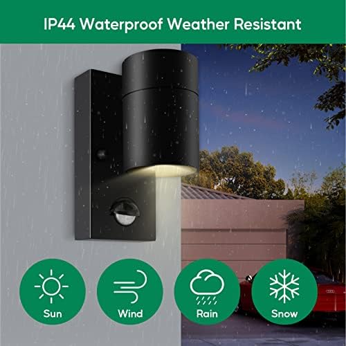 Kerry Outdoor Motion Sensor Wall Lights, Downward Outside Lighting Mains Powered, IP44 Black Stainless Steel Downlight, Exterior PIR Detector Security Fixture for Front Door, Porch, Garden - 2 Pack