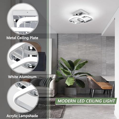 EIDISUNY LED Ceiling Light Modern Ceiling Lamp Silver Square Simple Ceiling Light Fixture LED for Corridor Kitchen Stairs Hallway Study Room Bedroom Living Room - Chrome 22W (Cool White Light 6000K