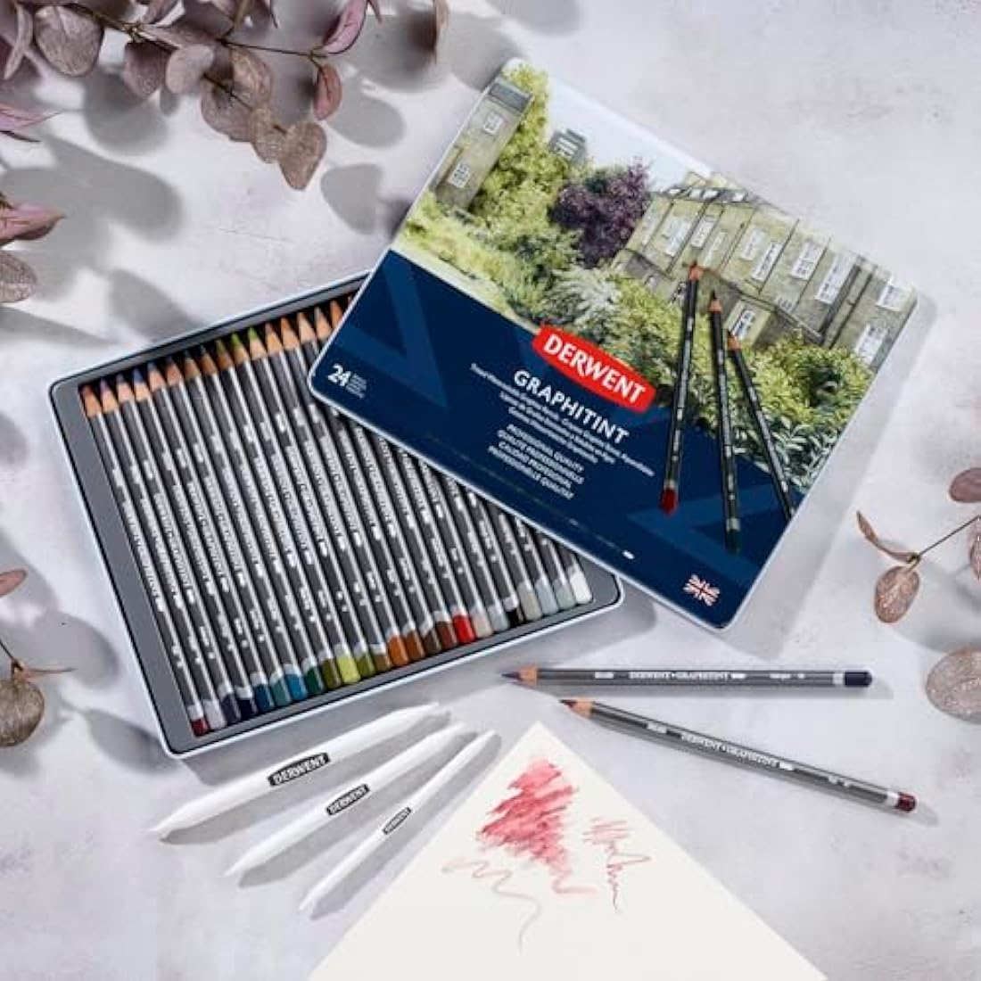 Derwent Graphitint Tinted Graphite Drawing Pencils, Set Of 24, Watersoluble, Professional Quality, 0700803