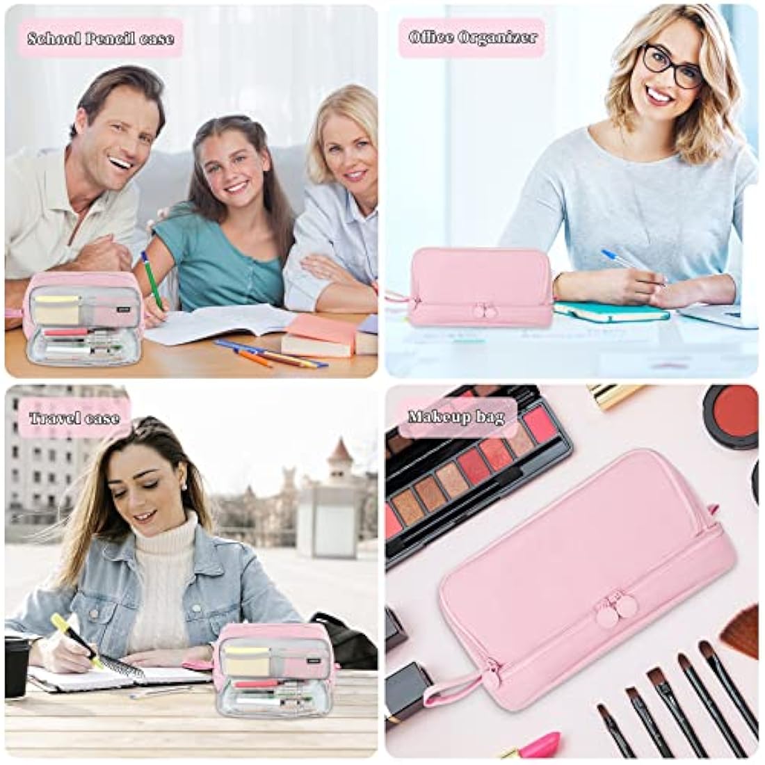 Tesmien Pencil Case, Large Pencil Case with 4 Compartments Stationery Organizer for Boys and Girls, Aesthetic Pencil Bag Suitable for Kids Teenagers Students Women Men, Pink