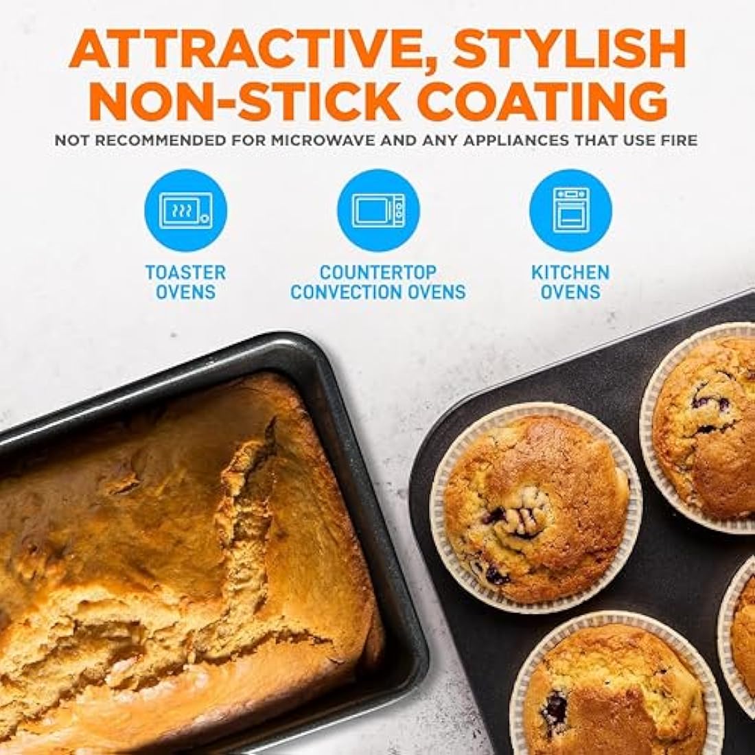 NutriChef Non-Stick Bakeware Set – 8-Piece Stackable Oven-Safe Trays with Cookie Sheet, Loaf Pan, Pizza Pan, Muffin Tin, Cake Tin, Round & Square Pans – Durable & Space-Saving