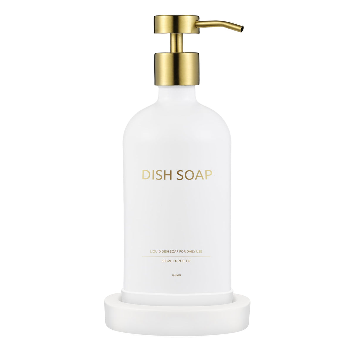 Janxin Beautiful Kitchen Dish Soap Dispenser Set, Dish Soap Dispenser, Pump Bottle Dispenser, With Tray, Suitable for Kitchen (White bottle gold head