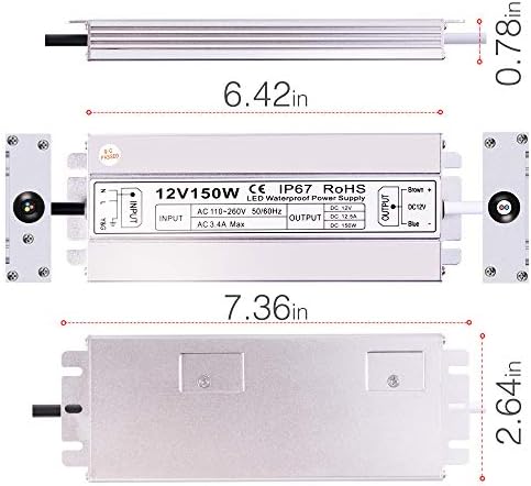 Idealyuan 12VDC 12.5Amp 150Watts LED Driver,Waterproof IP67 LED Power Supply Low Voltage Transformer Adapter,100V-260V AC to 12V DC Output for Any 12VDC LED Lighting