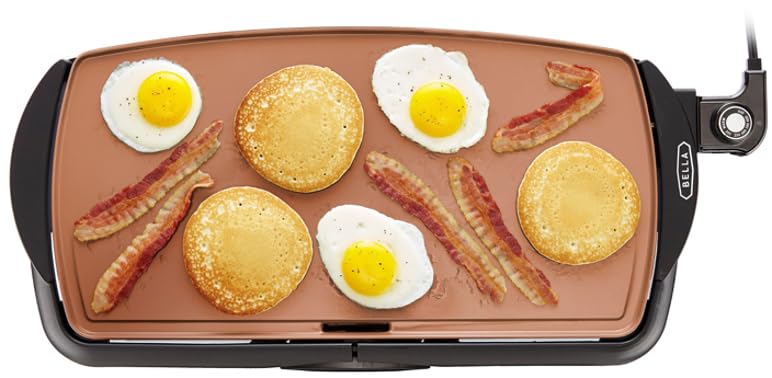 BELLA Electric Griddle, Ceramic Titanium Non-stick Coating, Large Submersible Cooking Surface and Removable Fat Drip Tray, Adjustable Temperature,