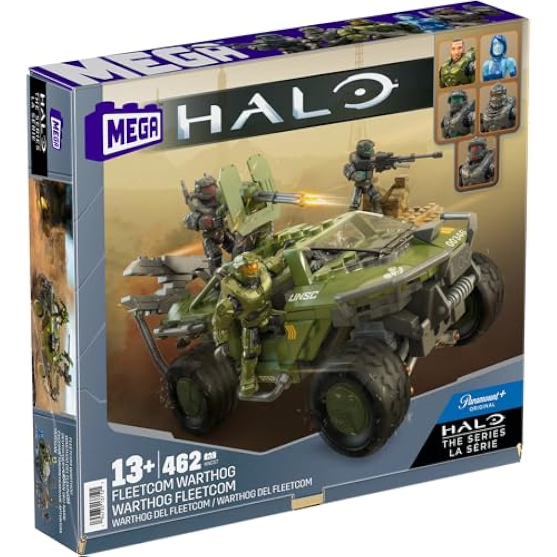 MEGA Halo The Series Vehicle Building Toys Set, FLEETCOM Warthog ATV with 469 Pieces, 5 Micro Action Figures, Poseable Articulation, Kids and Fans, HNC57