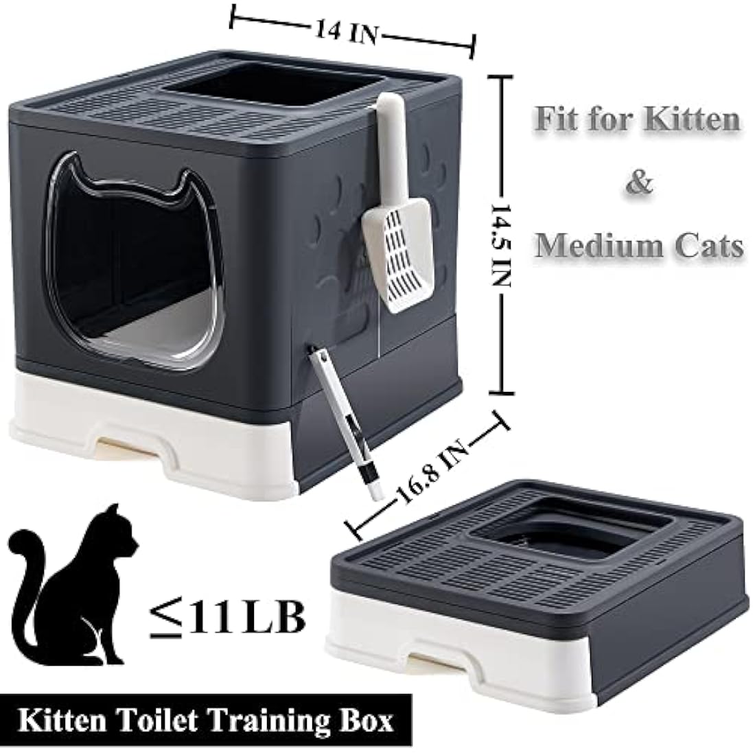 Vealind Covered Cat Litter Box with Lid for Small and Medium Cats, Top Entry Drawer Type with Front Door Cat Litter Tray (Black)