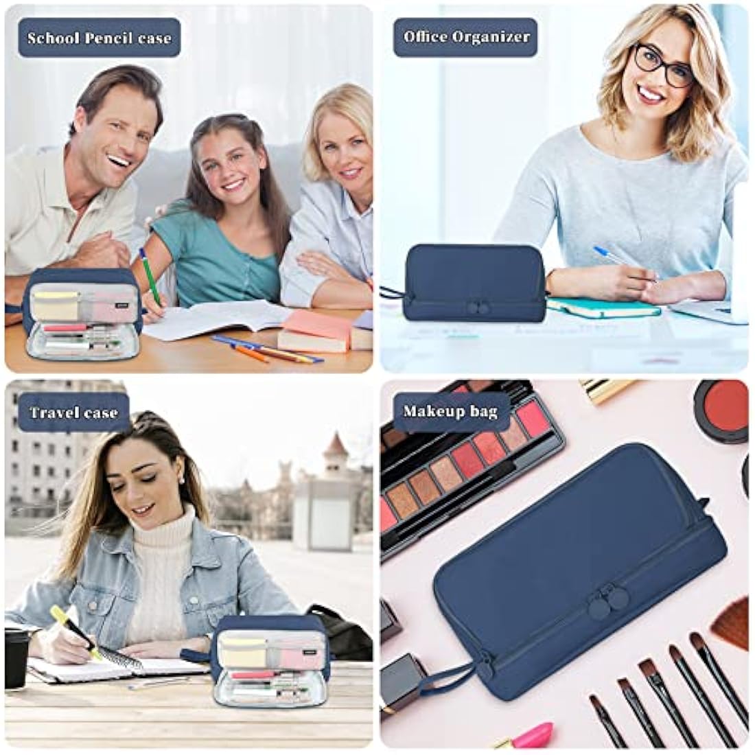 Tesmien Pencil Case, Large Pencil Case with 4 Compartments Stationery Organizer for Boys and Girls, Aesthetic Pencil Bag Suitable for Kids Teenagers Students Women Men, Dark Blue