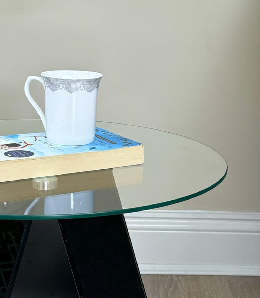ASPECT Asti Round Side/Laptop/End/Coffeee Table Glass Top Base, Tempered, Clear/Black, 48 diameter x 45(H) cm