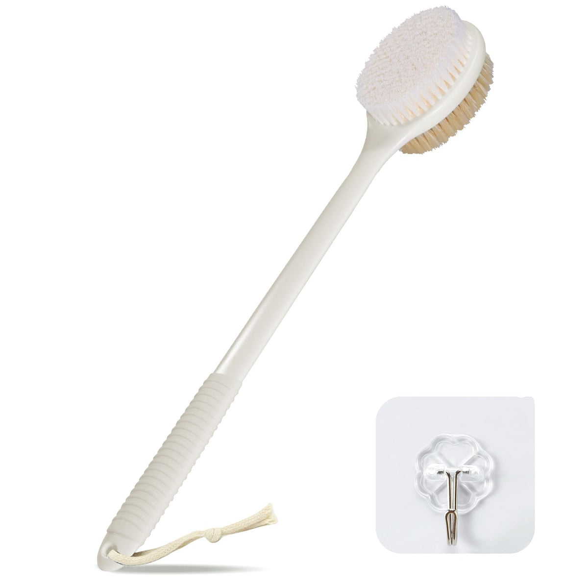 VANZAVANZU 42CM Back Scrubber for Shower, Anti-Slip Long Handle Bath Brush with Soft and Stiff Bristles, Exfoliating Shower Brush for Wet or Dry