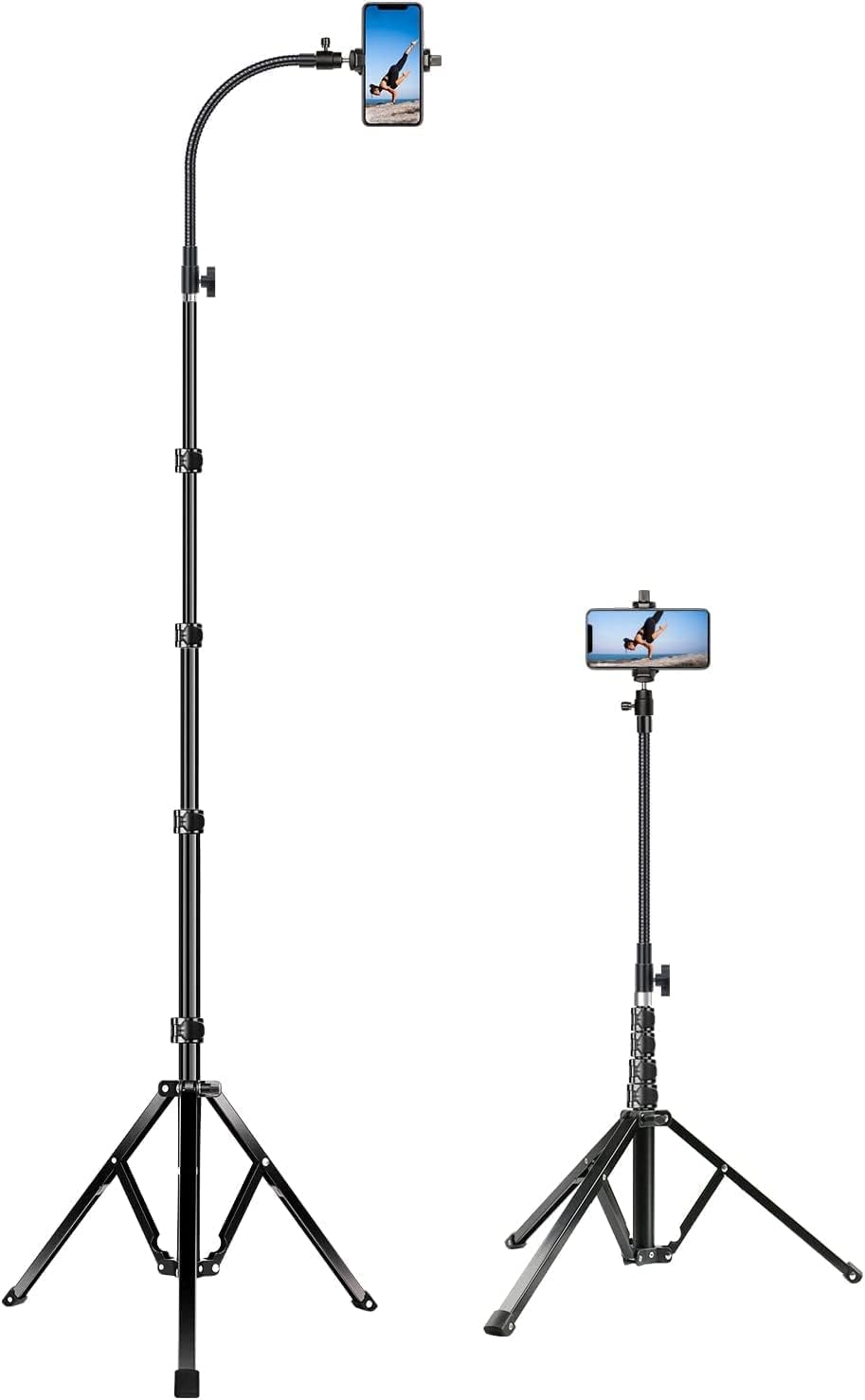 Elitehood 81-inch/205cm Tall Tripod for iPhone and Android, Flexible Phone Stand with 43cm Adjustable Gooseneck, Heavy Duty Metal Tripod for iPhone 14