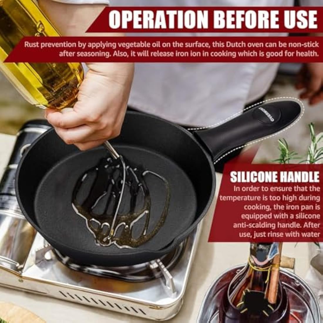 OVERMONT Pre-Seasoned Cast Iron Skillet Set–(9.6Inch-24.5cm) (7.7Inch-19.5cm) (6Inch-15.24cm) Frying Pans Oven Pot Safe Cookware for Indoor, Barbecue, Campfire Cooking Outdoor Use