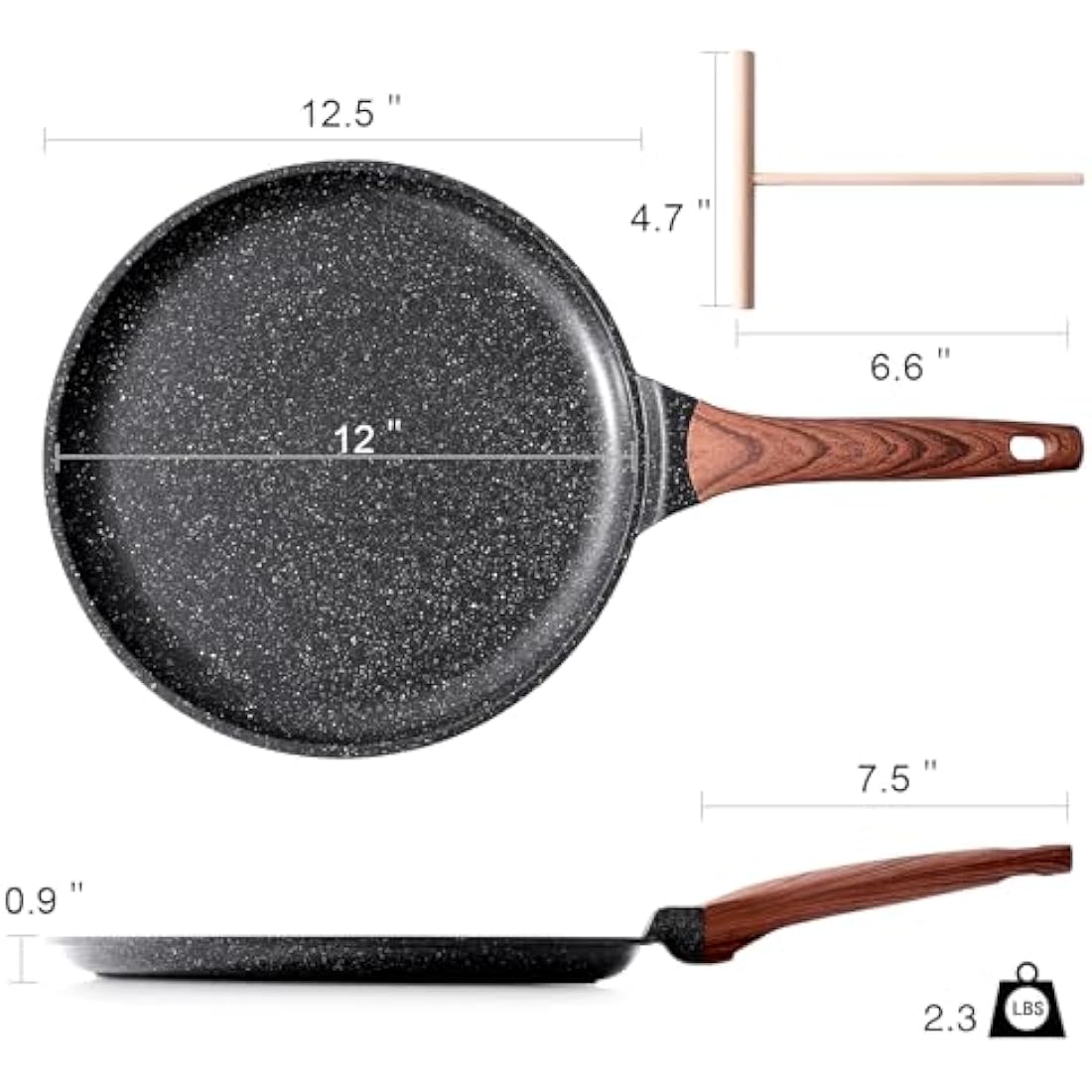 Kordisen Crepe Pan Nonstick, 30cm Dosa Pan with Spreader, Granite Coating Pancake Flat Skillet for Stove Top, Induction Compatible, PFOA Free