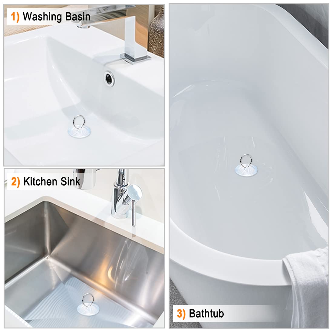 sourcing map Rubber Sink Plug, Drain Stopper Clear Blue Fit 34.5-37mm with Hanging Ring for Bathtub Kitchen and Bathroom 2 Pcs