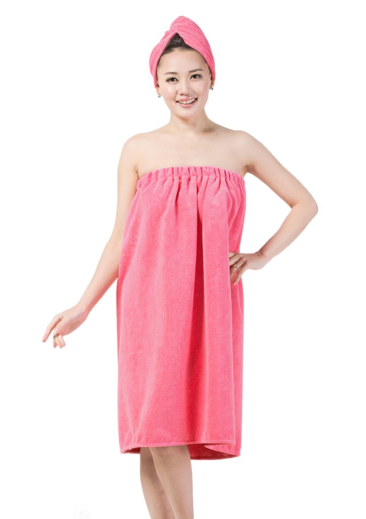 Women Bath Towel Wrap Bath Cap Set Soft Absorbent Microfiber Hair Turban Wearable Spa Bath Skirt Tube Sarong Bathrobe Dry Hair Hat with Elastic Back