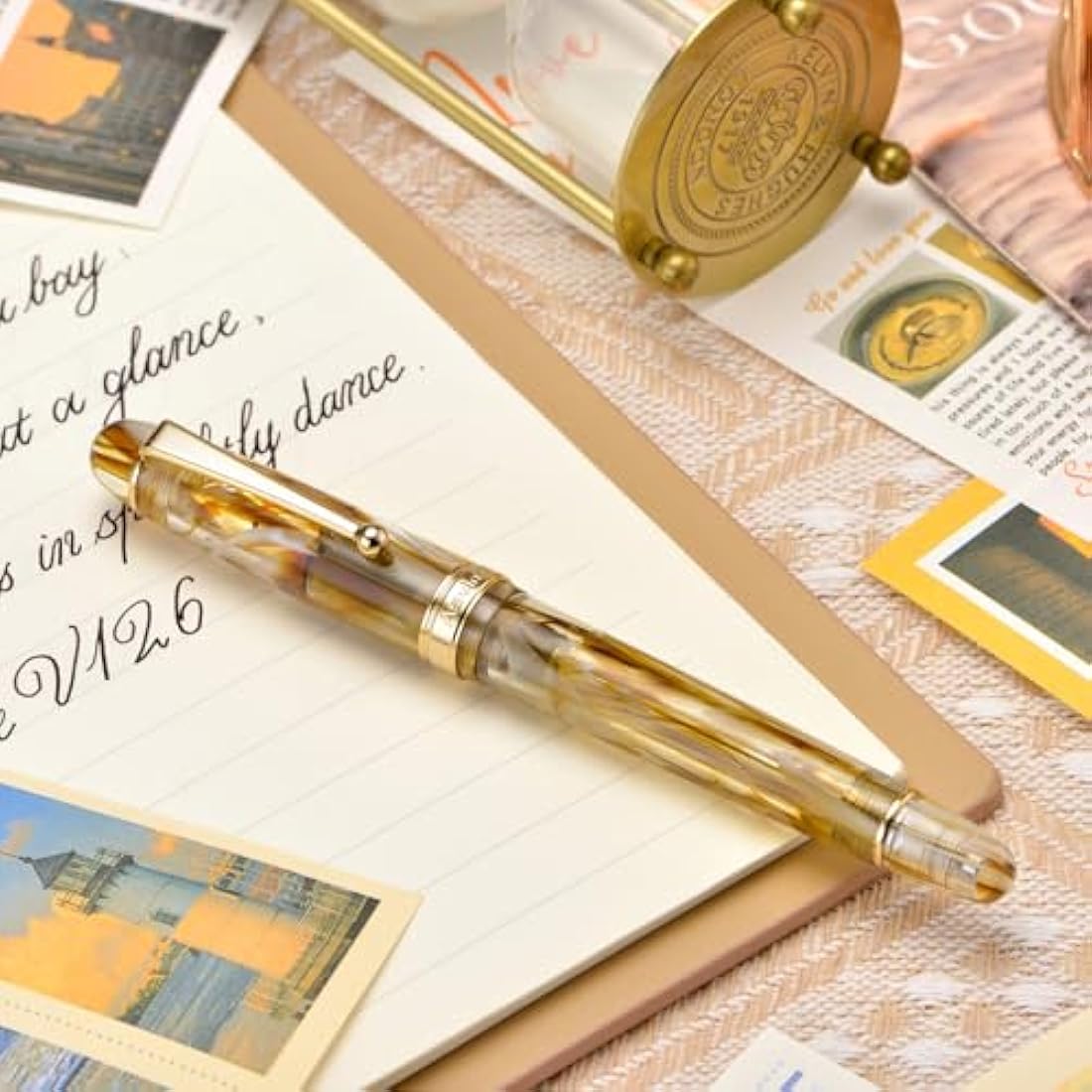 Asvine V126 Vacuum Filling Fountain Pen Extra Fine Nib, Brown Swirl Acrylic, Large-Capacity with Gift Case