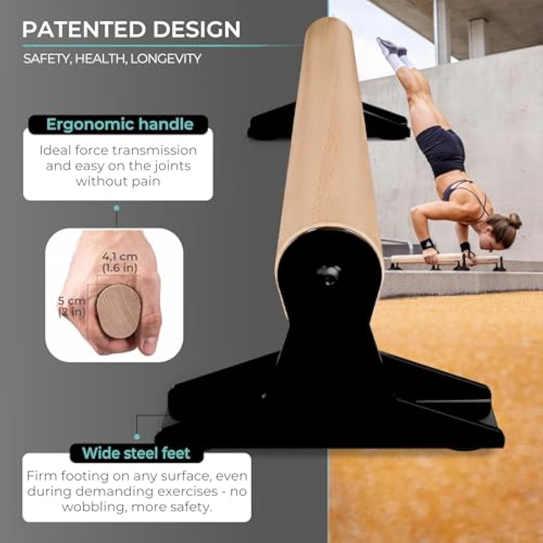 PULLUP & DIP Wooden Parallettes - Low or Medium Gymnastic Bars With Ergonomical Handle for Handstand, Calisthenics and Gymnastics
