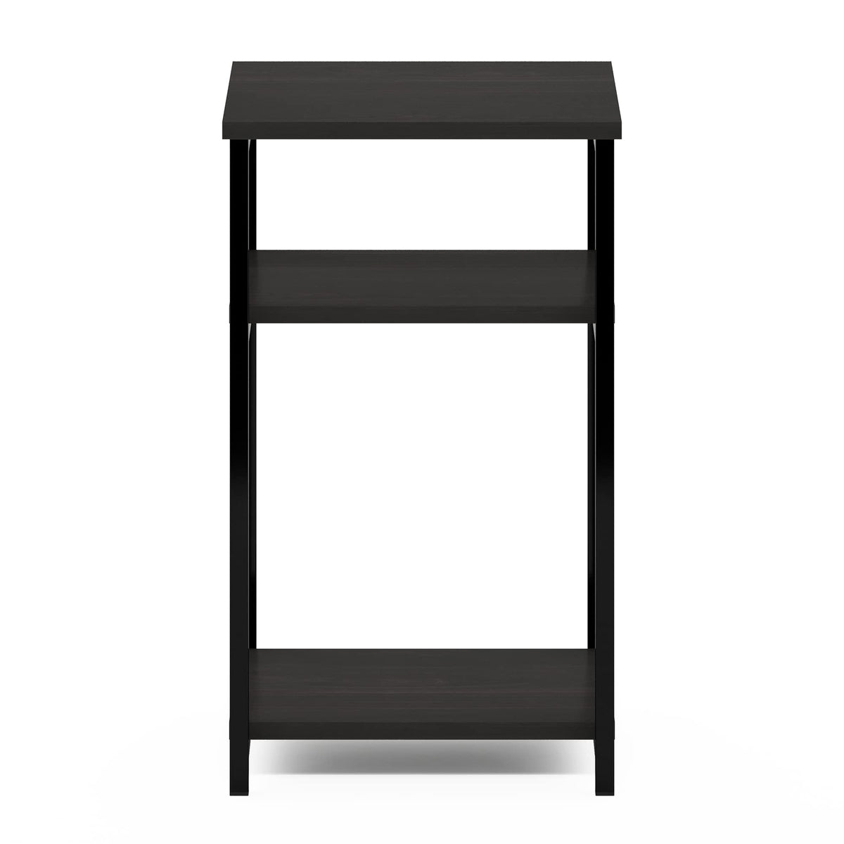Furinno JUST Side Table, 3-Tier Metal Frame End Table with Open Shelf, Night Stand, Bedside Table, for Living Room, Bedroom, Espresso