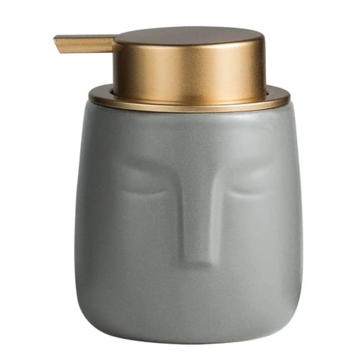 Unique Modern Soap Dispenser, Face-Shaped Ceramic Bottle with Rust Proof Gold Matte Pump, Decorative Lotion Dispenser for Bathroom or Kitchen (Gray)