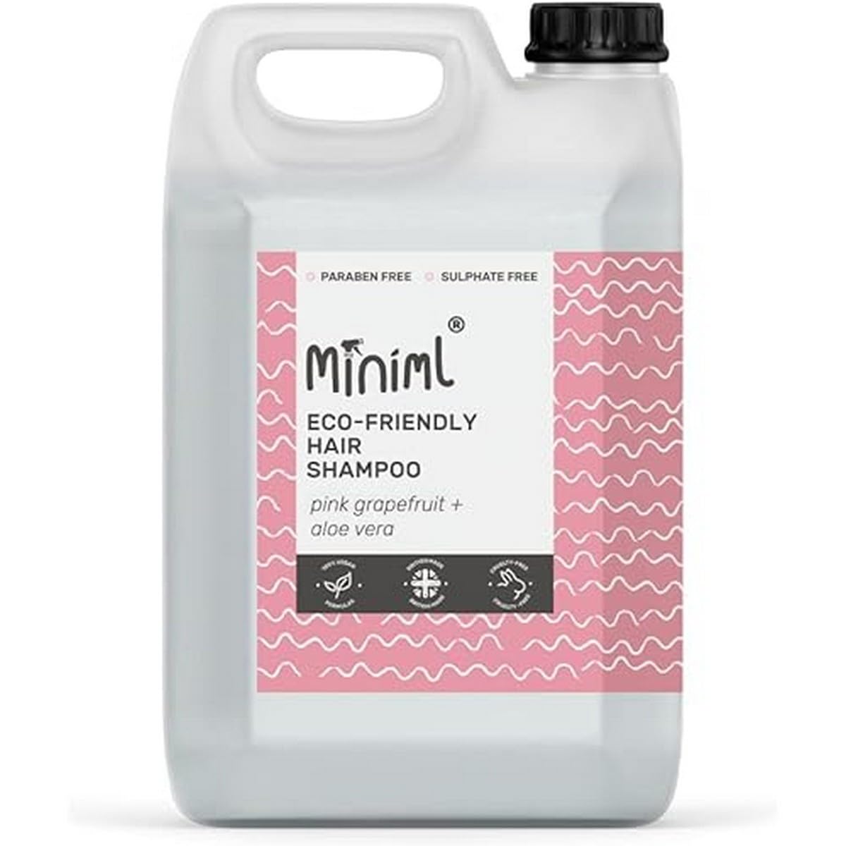 Miniml Natural Eco Hair Shampoo ? 5L Refill Pink Grapefruit & Aloe Vera Men and Womens Sensitive Scalp & Skin Cruelty Free Vegan Friendly Shampoo -