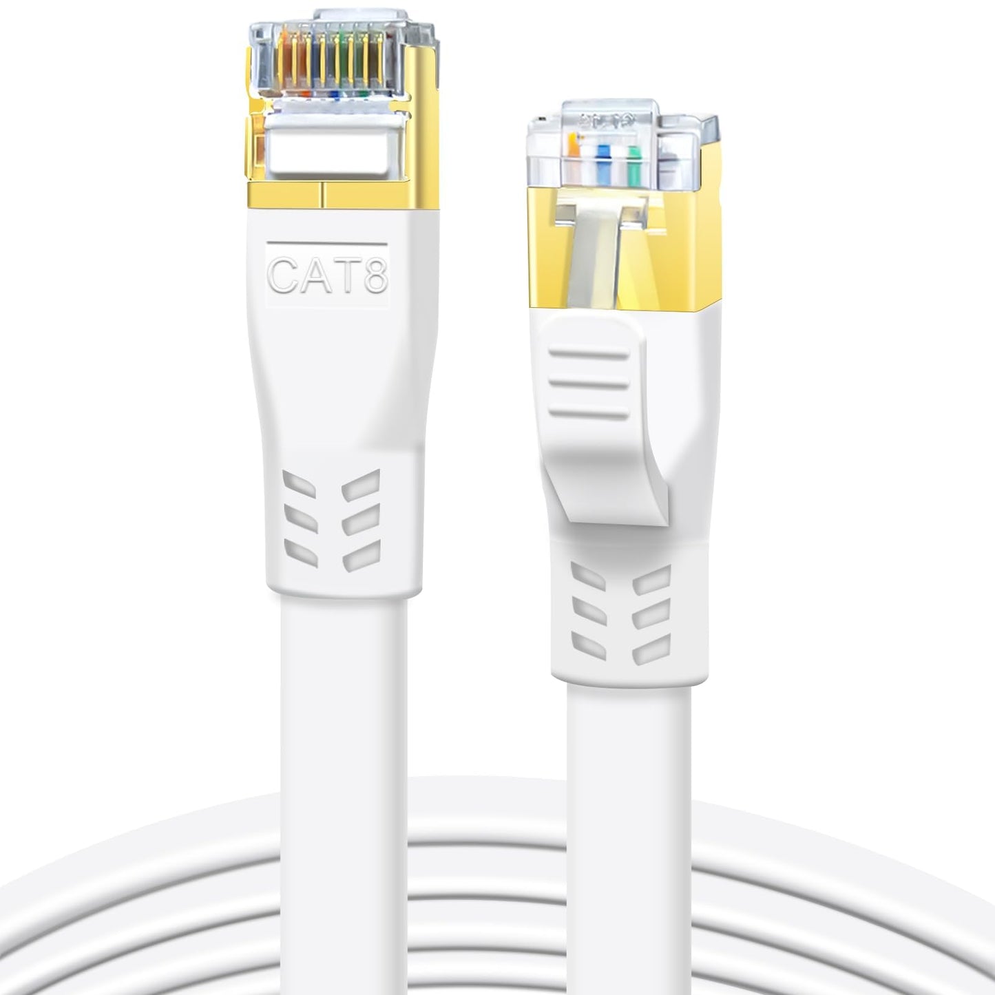 DDMALL CAT8 Ethernet Cable, 10m High Speed 40 Gbps 2000 MHz Flat CAT8 Patch Cord, Gigabit Internet Network LAN Cable with Gold Plated RJ45 Connector