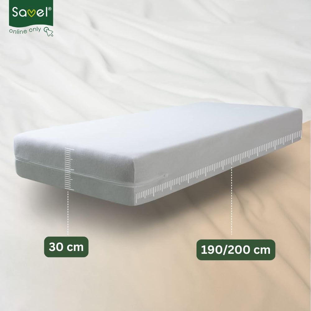 SAVEL - Mattress Encasement (135x190/200cm) Double Bed Size | Noiseless, Elastic and Adjustable Mattress Protector | White